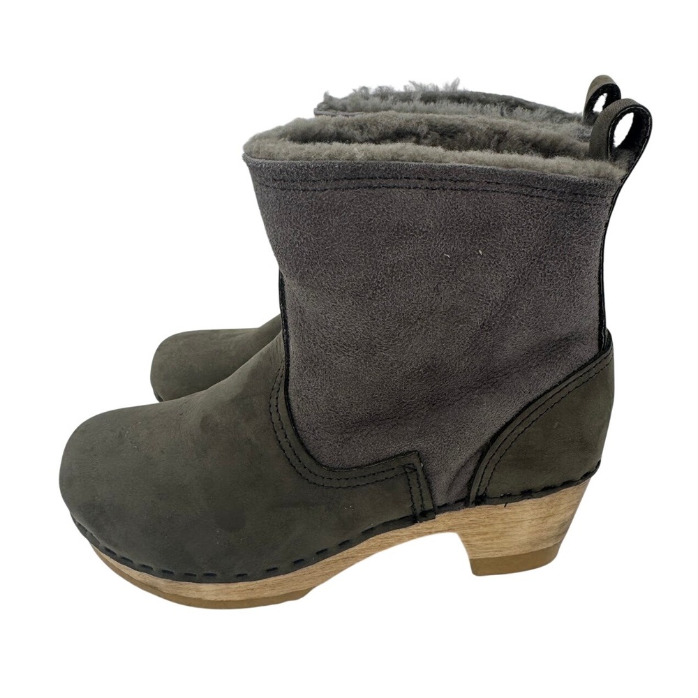 No. 6 Store 5inch Pull on Shearling Boot Mid Heel Smoke Gray Olive EU 36 - Picture 5 of 10